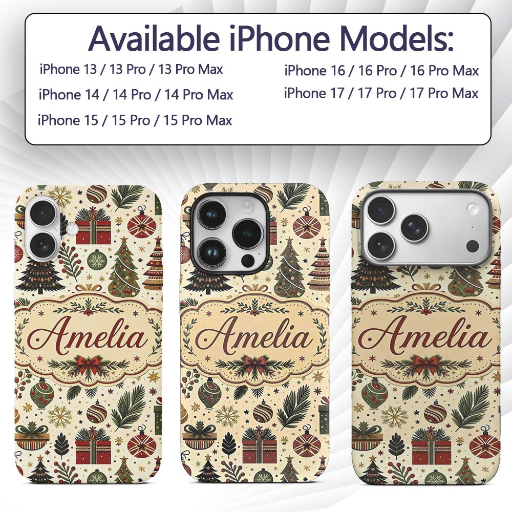 Scandinavian Christmas Trees Gifts Printed Design Custom Name Protective Phone Case Mobile Cover Durable Everyday Smartphone Shock Resistant