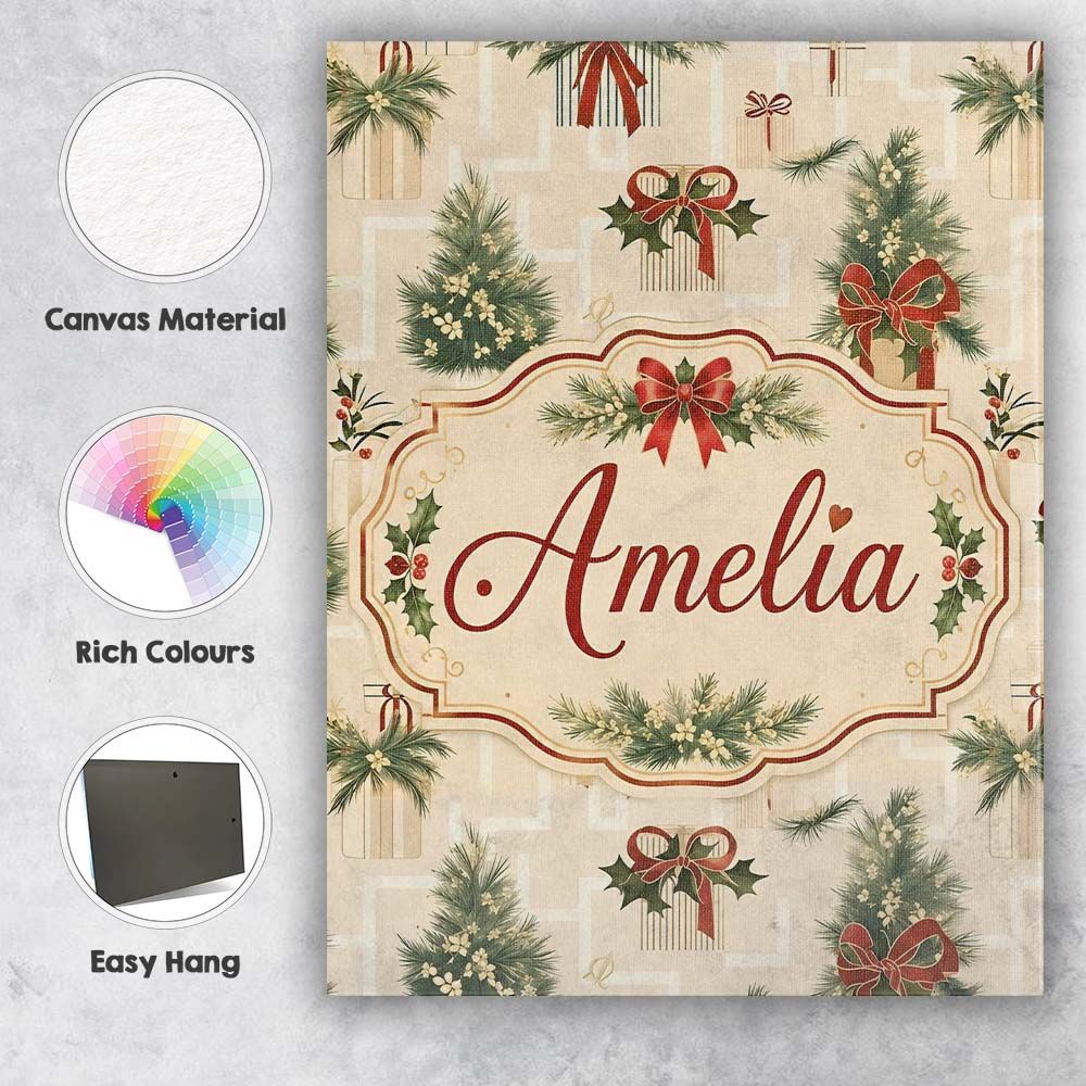 Personalised Name Elegant Christmas Custom Unique Gift Idea Contemporary Display Canvas Wall Art Print Decor Picture Ready to Hang