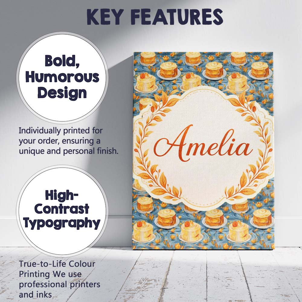 Personalised Name Yellow Artistic Cake Seamless Pattern Painted Custom Statement Canvas Wall Art Print Decor Picture Ready to Hang