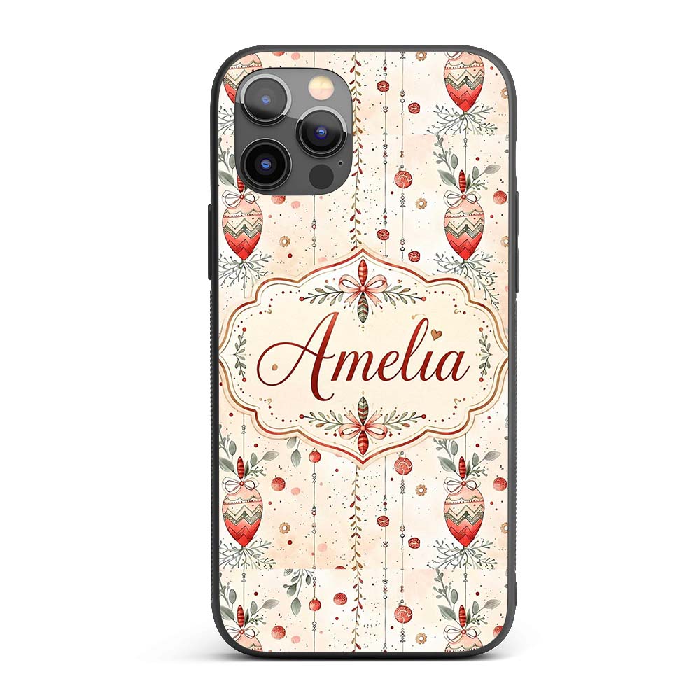 Delicate Hanging Christmas Baubles Leaves Garland Custom Name Protective Phone Case Mobile Cover Durable Everyday Smartphone Shock Resistant