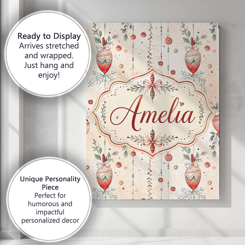 Personalised Name Delicate Hanging Christmas Custom Bespoke Contemporary Display Canvas Wall Art Print Decor Picture Ready to Hang