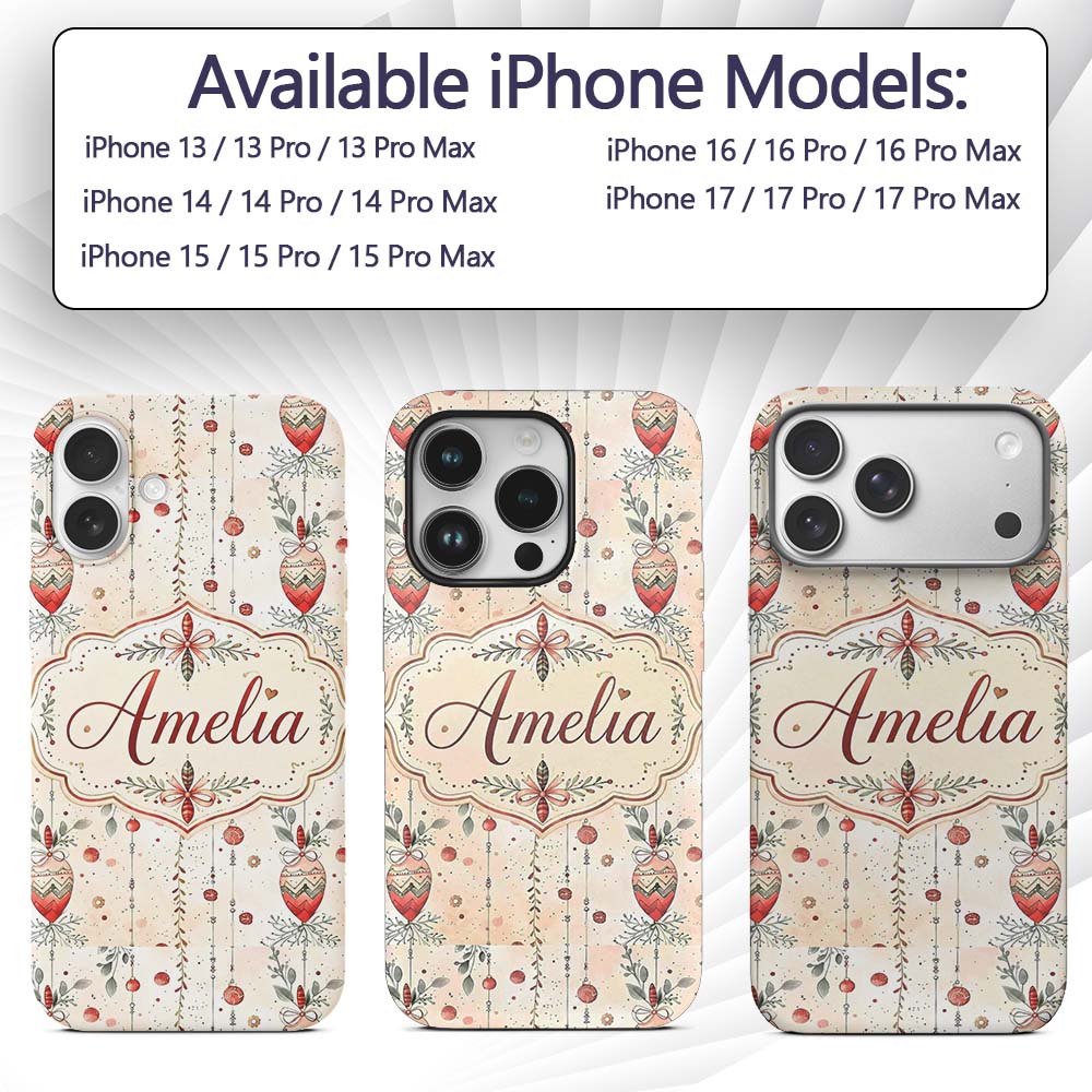 Delicate Hanging Christmas Baubles Leaves Garland Custom Name Protective Phone Case Mobile Cover Durable Everyday Smartphone Shock Resistant