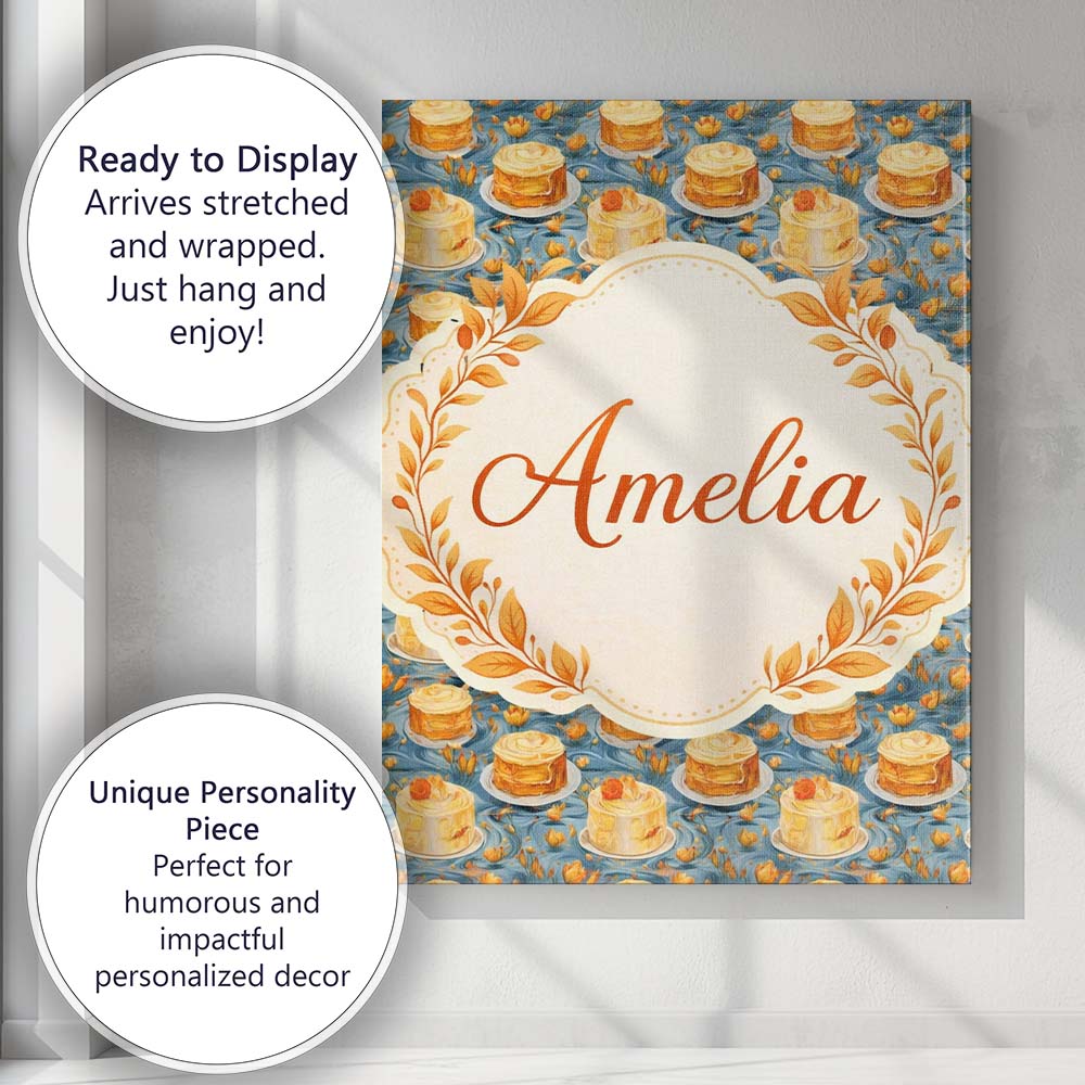 Personalised Name Yellow Artistic Cake Seamless Pattern Painted Custom Statement Canvas Wall Art Print Decor Picture Ready to Hang