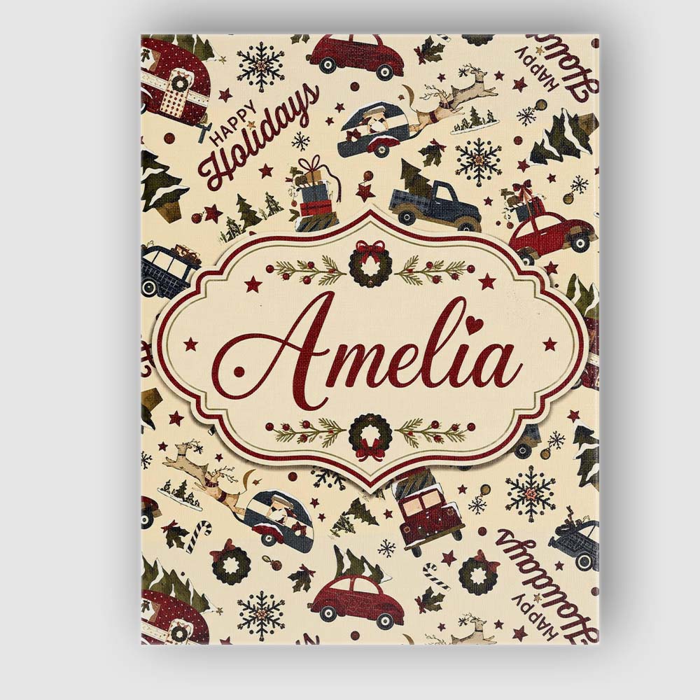 Personalised Name Festive Holiday Cars Custom Modern Room Accent Elegant Feature Canvas Wall Art Print Decor Picture Ready to Hang