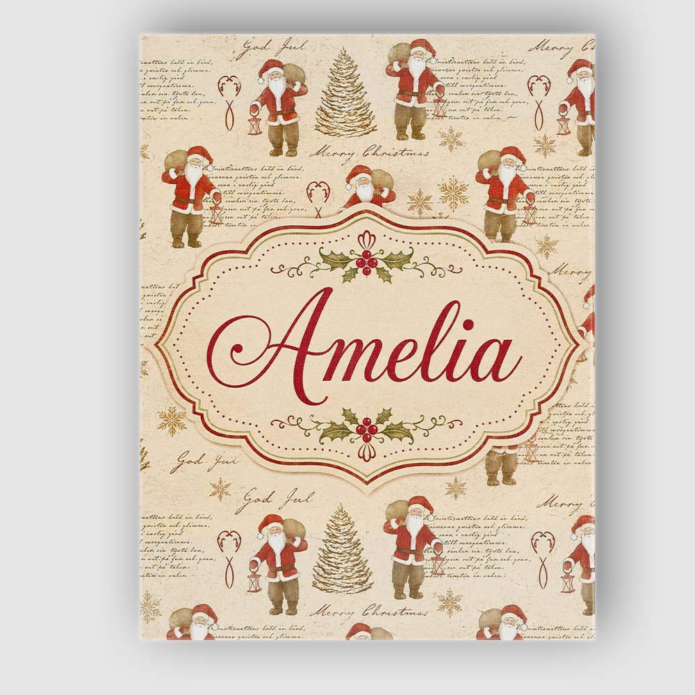 Personalised Name Rustic Santa Claus Script Custom Bespoke Interior Contemporary Canvas Wall Art Print Decor Picture Ready to Hang