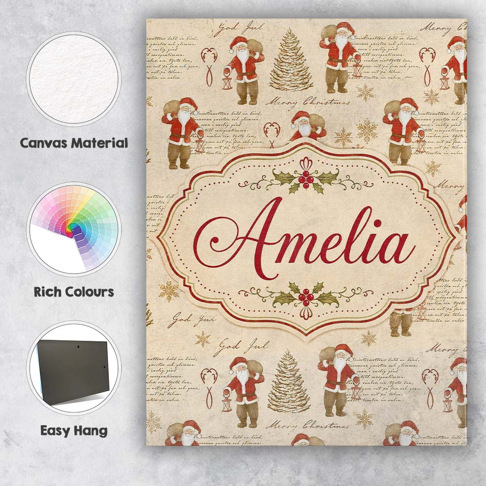 Personalised Name Rustic Santa Claus Script Custom Bespoke Interior Contemporary Canvas Wall Art Print Decor Picture Ready to Hang