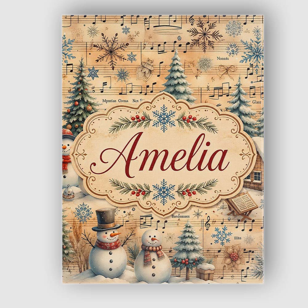 Personalised Name Winter Snowman Christmas Custom Unique Gift Idea Elegant Feature Canvas Wall Art Print Decor Picture Ready to Hang