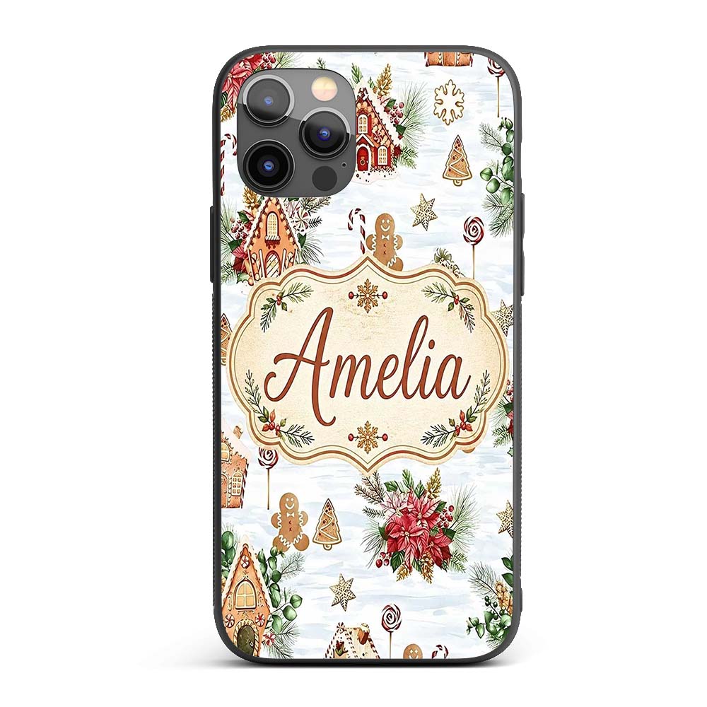 Gingerbread Houses Candy Canes Winter Treats Custom Name Protective Phone Case Mobile Cover Durable Everyday Smartphone Shock Resistant