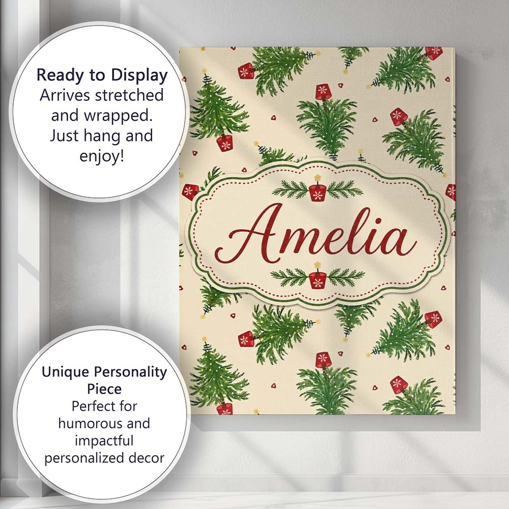 Personalised Name Simple Green Christmas Custom Unique Gift Idea Elegant Feature Canvas Wall Art Print Decor Picture Ready to Hang