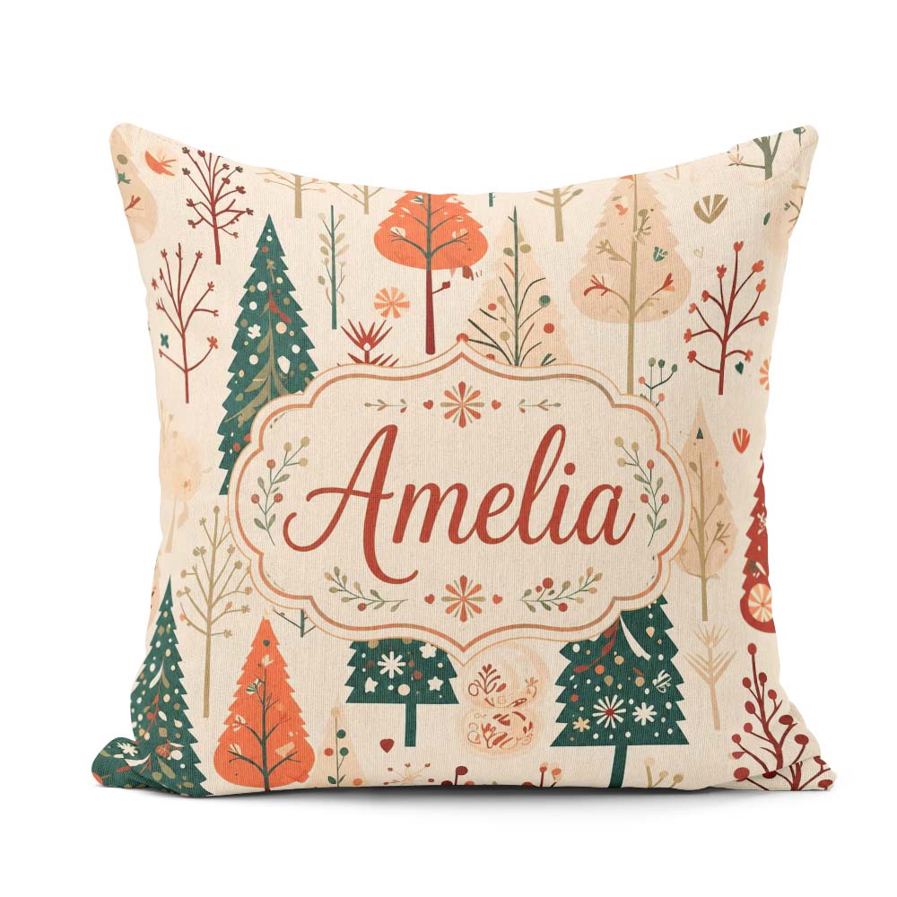 Custom Name Style Christmas Trees Forest Seamless Pattern Lovely Square Filled Cushion Throw Pillow Sofa Bed Home Decor Zip Washable UK Made