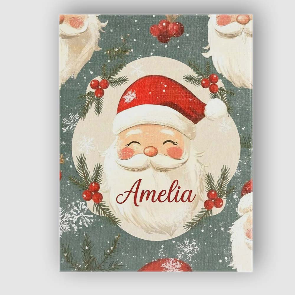 Personalised Name Cute Santa Claus Face Custom Modern Room Accent Elegant Feature Canvas Wall Art Print Decor Picture Ready to Hang