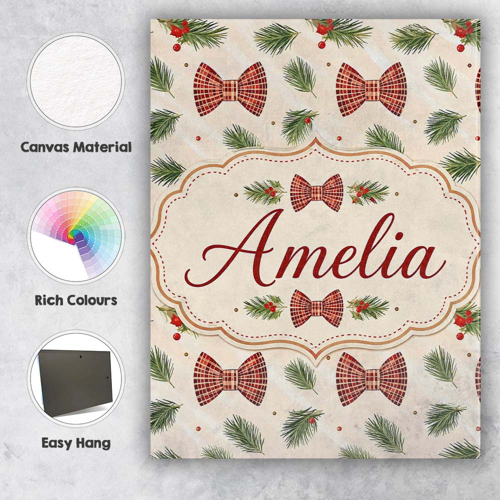 Personalised Name Christmas Pine Branch Custom Modern Room Accent Elegant Feature Canvas Wall Art Print Decor Picture Ready to Hang