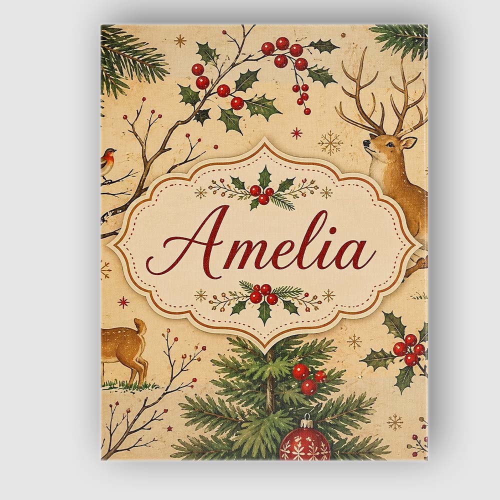 Personalised Name Winter Deer Forest Holly Custom Unique Gift Idea Elegant Feature Canvas Wall Art Print Decor Picture Ready to Hang
