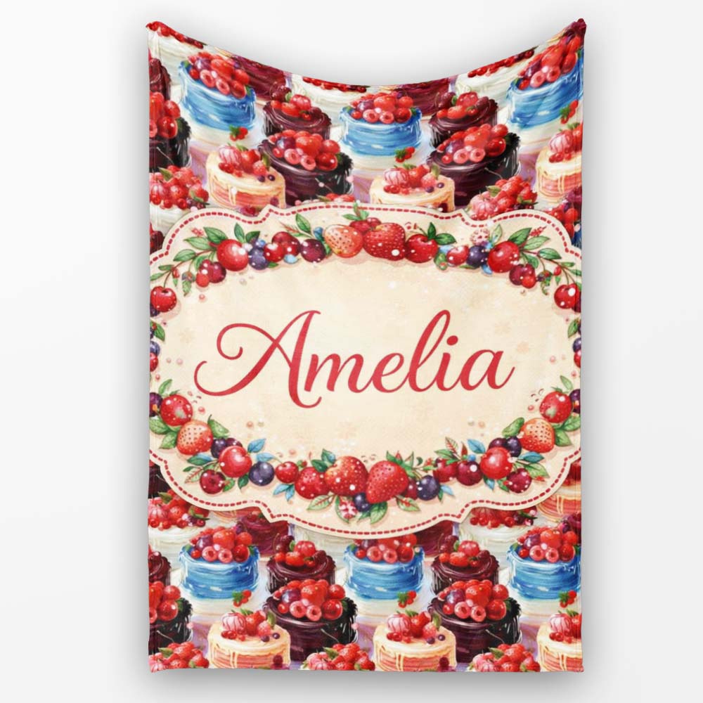 Strawberry Cream Cake Seamless Pattern Realistic Dessert Sweet Food Personalised Custom Name Super Soft Fleece Blanket Bed Sofa Throw
