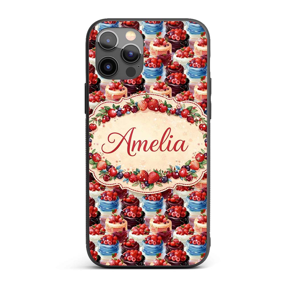 Strawberry Cream Cake Seamless Pattern Realistic Custom Name Protective Phone Case Mobile Cover Durable Everyday Smartphone Shock Resistant