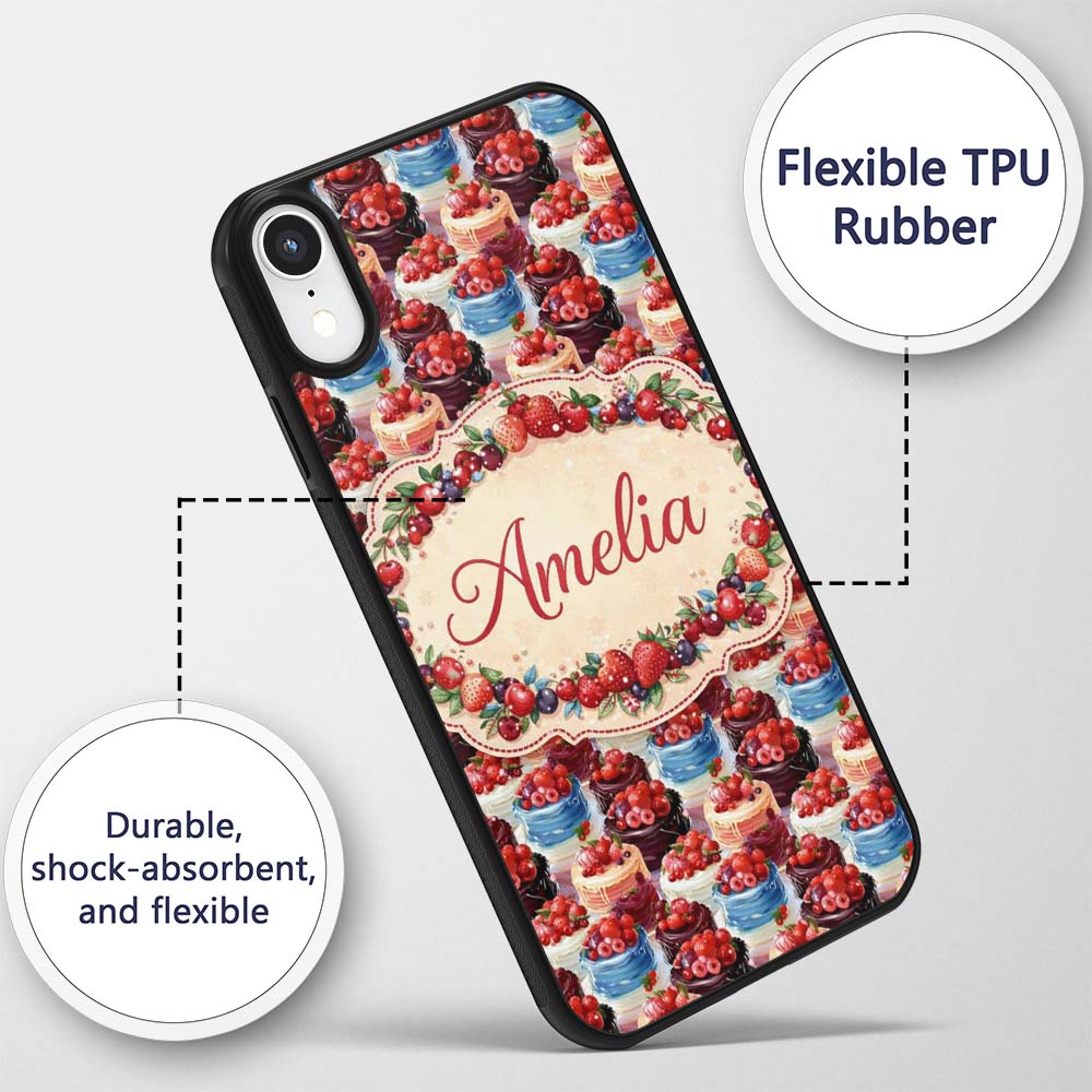 Strawberry Cream Cake Seamless Pattern Realistic Custom Name Protective Phone Case Mobile Cover Durable Everyday Smartphone Shock Resistant