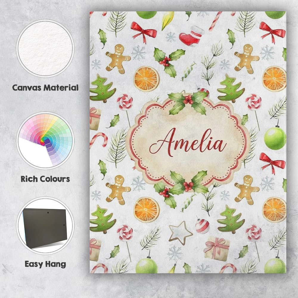 Personalised Name Cute Christmas Cookies Custom Unique Gift Idea Elegant Feature Canvas Wall Art Print Decor Picture Ready to Hang