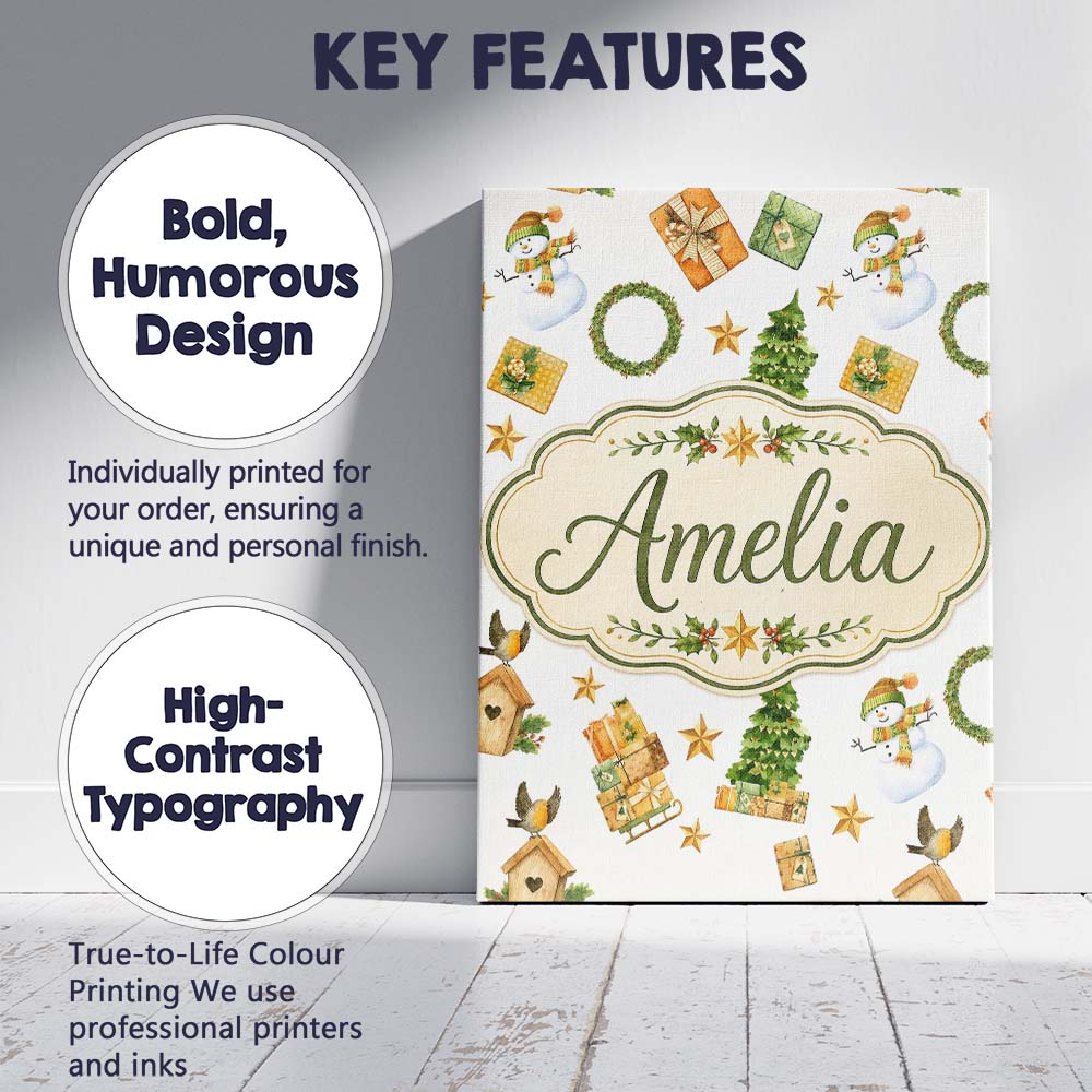 Personalised Name Cute Snowman Gifts Custom Premium Decorative Design Modern Room Accent Canvas Wall Art Print Decor Picture Ready to Hang