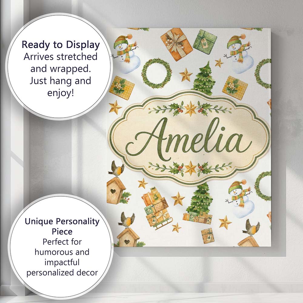 Personalised Name Cute Snowman Gifts Custom Premium Decorative Design Modern Room Accent Canvas Wall Art Print Decor Picture Ready to Hang