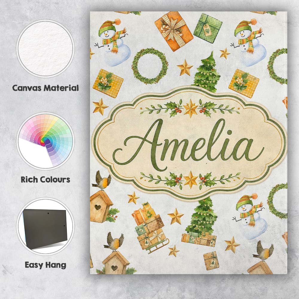 Personalised Name Cute Snowman Gifts Custom Premium Decorative Design Modern Room Accent Canvas Wall Art Print Decor Picture Ready to Hang