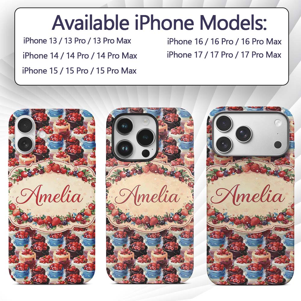 Strawberry Cream Cake Seamless Pattern Realistic Custom Name Protective Phone Case Mobile Cover Durable Everyday Smartphone Shock Resistant