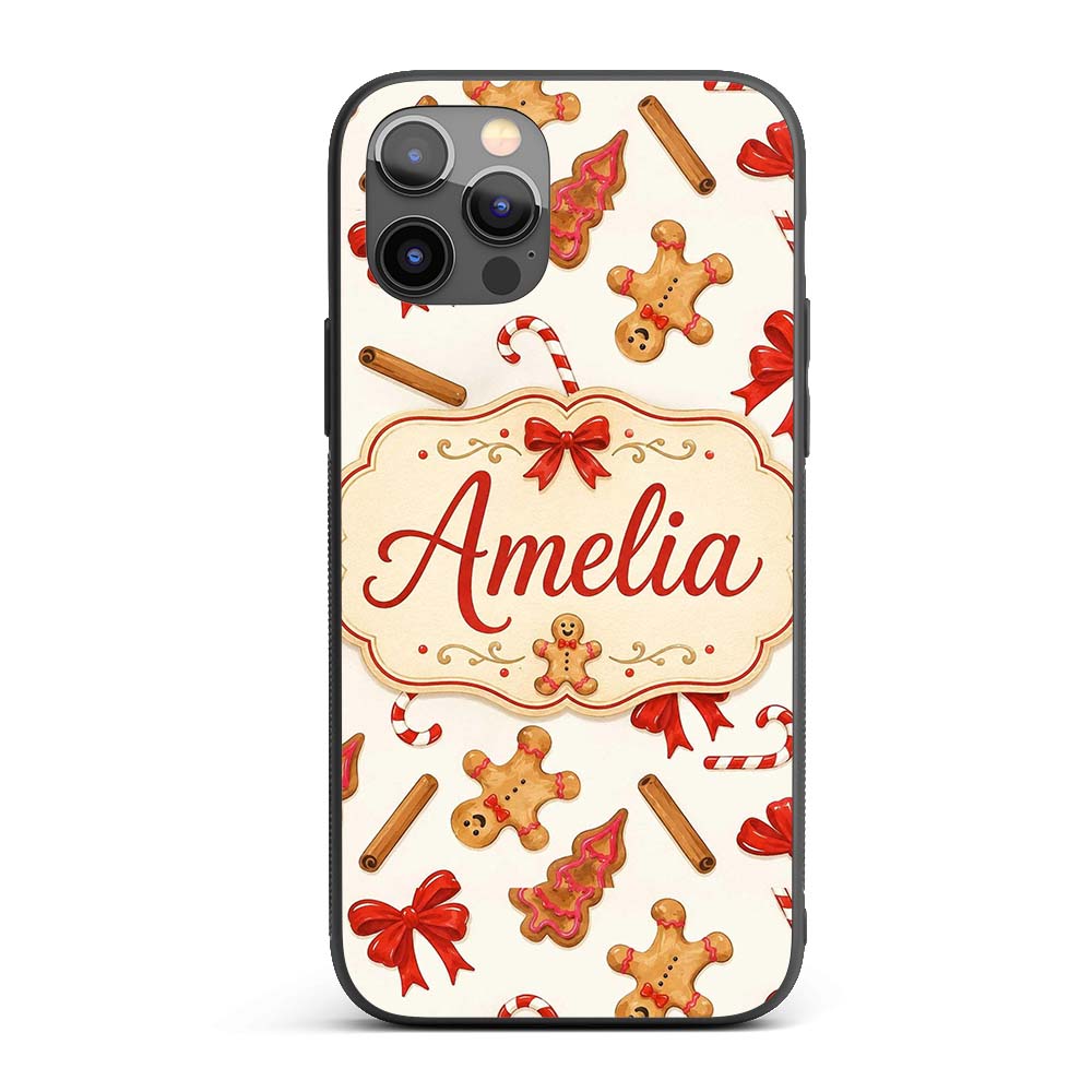 Gingerbread Cookies Candy Cane Red Bow Sweet Custom Name Protective Phone Case Mobile Cover Durable Everyday Smartphone Shock Resistant