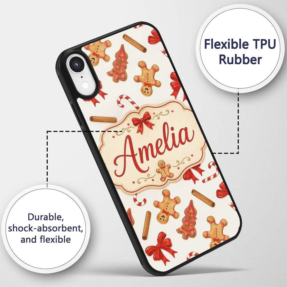 Gingerbread Cookies Candy Cane Red Bow Sweet Custom Name Protective Phone Case Mobile Cover Durable Everyday Smartphone Shock Resistant