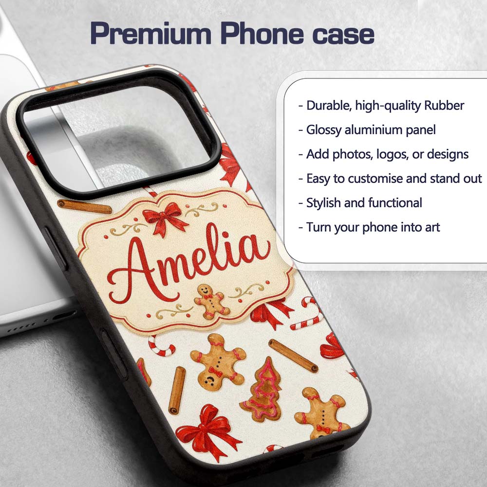 Gingerbread Cookies Candy Cane Red Bow Sweet Custom Name Protective Phone Case Mobile Cover Durable Everyday Smartphone Shock Resistant