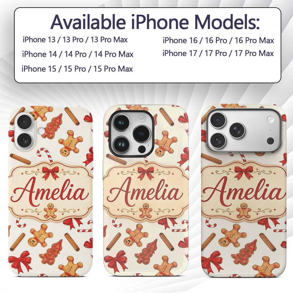 Gingerbread Cookies Candy Cane Red Bow Sweet Custom Name Protective Phone Case Mobile Cover Durable Everyday Smartphone Shock Resistant
