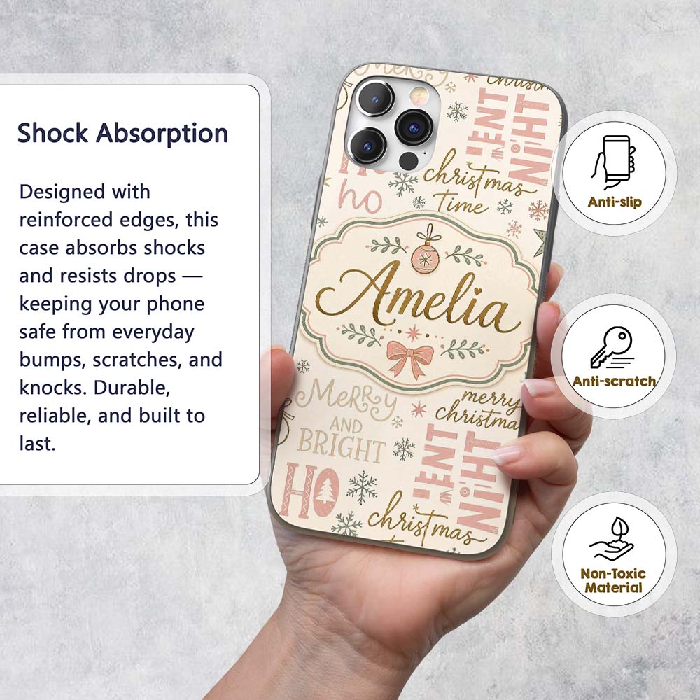 Christmas Typography Holiday Words Printed Design Custom Name Protective Phone Case Mobile Cover Durable Everyday Smartphone Shock Resistant