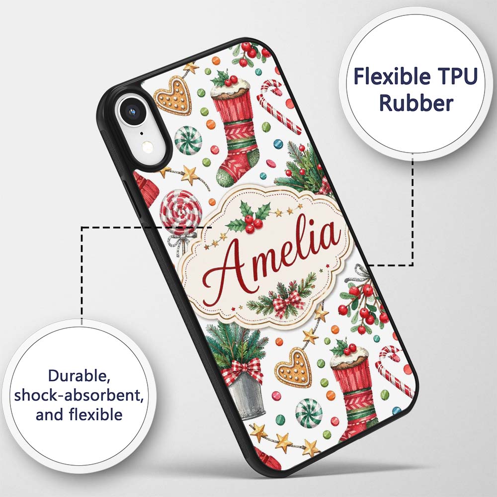 Festive Candy Cane Cupcake Sweets Printed Design Custom Name Protective Phone Case Mobile Cover Durable Everyday Smartphone Shock Resistant