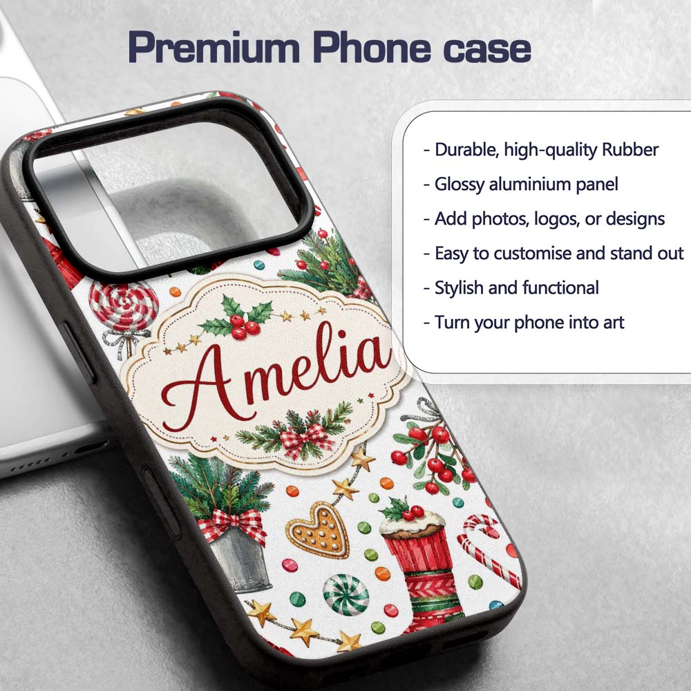 Festive Candy Cane Cupcake Sweets Printed Design Custom Name Protective Phone Case Mobile Cover Durable Everyday Smartphone Shock Resistant