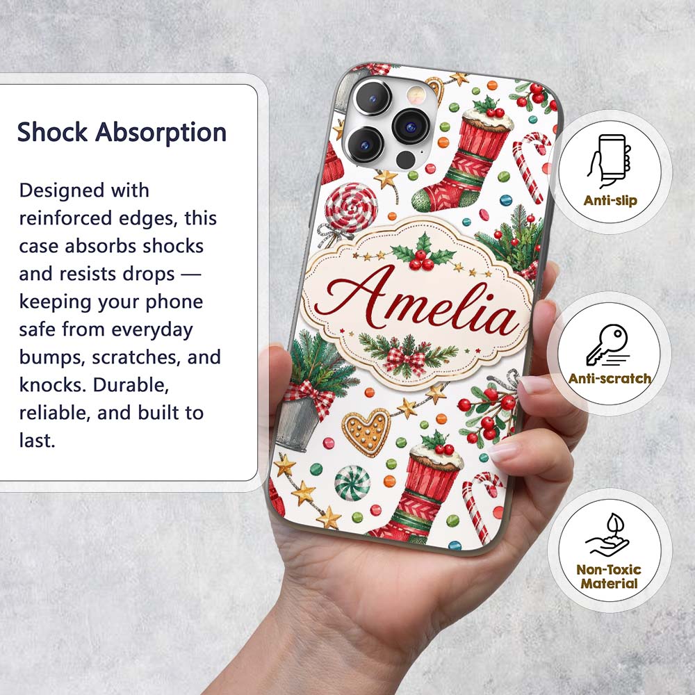 Festive Candy Cane Cupcake Sweets Printed Design Custom Name Protective Phone Case Mobile Cover Durable Everyday Smartphone Shock Resistant