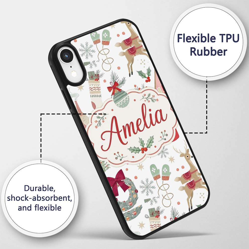 Cozy Christmas Gifts Stocking Holiday Seamless Custom Name Protective Phone Case Mobile Cover Durable Everyday Smartphone Shock Resistant