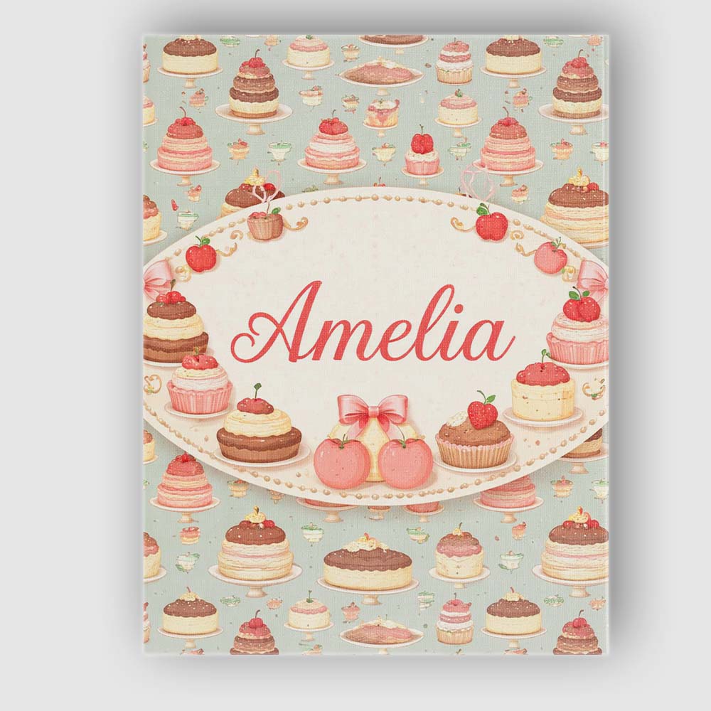 Personalised Name Pastel Cake Slice Seamless Pattern Cute Dessert Custom Bespoke Canvas Wall Art Print Decor Picture Ready to Hang