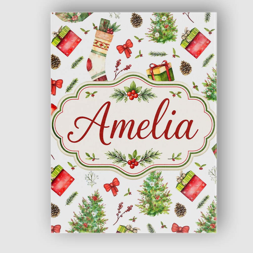 Personalised Name Christmas Gifts Tree Bow Custom Unique Gift Idea Elegant Feature Canvas Wall Art Print Decor Picture Ready to Hang