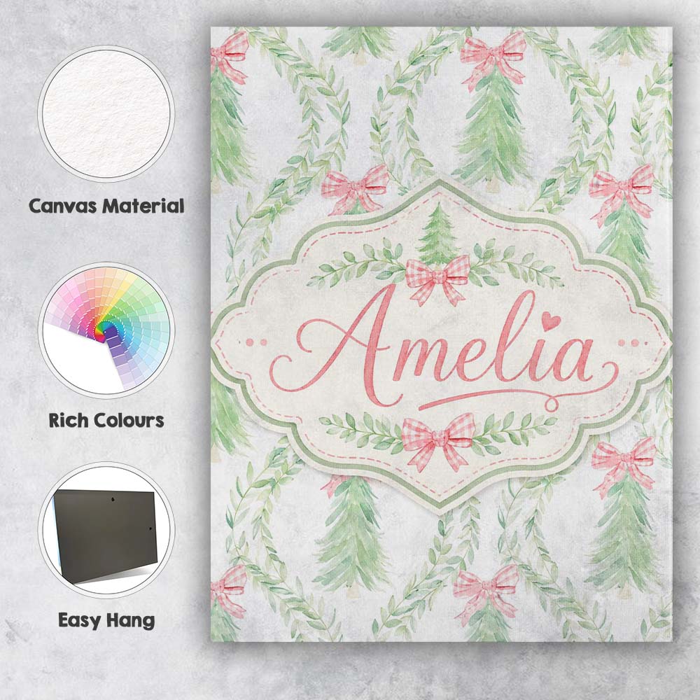 Personalised Name Pastel Green Wreath Custom Modern Room Accent Creative Decorator Style Canvas Wall Art Print Decor Picture Ready to Hang