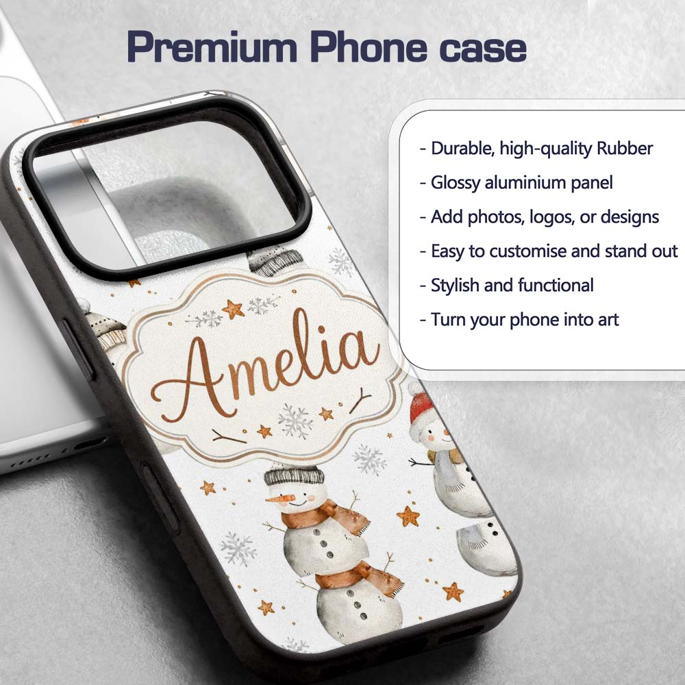 Cute Winter Snowman with Scarf Hat Stars Seamless Custom Name Protective Phone Case Mobile Cover Durable Everyday Smartphone Shock Resistant
