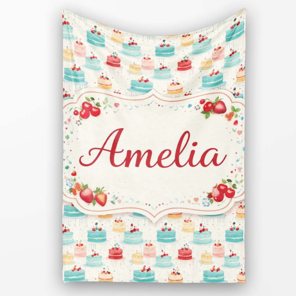 Vintage Mini Cake Seamless Pattern Dessert Food Illustration Design Personalised Custom Name Super Soft Fleece Blanket Bed Sofa Throw