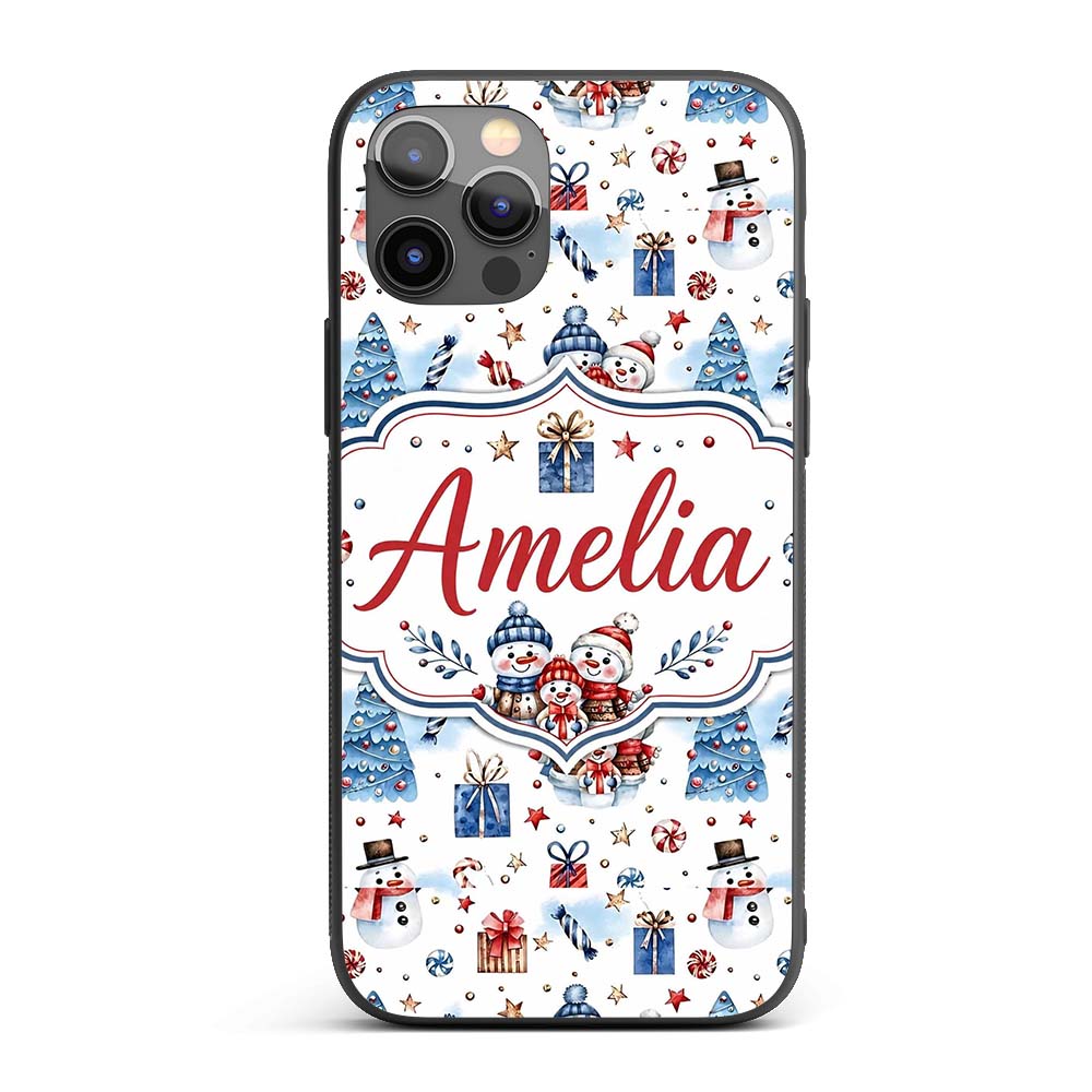Cute Snowman Family Gifts Candy Printed Design Custom Name Protective Phone Case Mobile Cover Durable Everyday Smartphone Shock Resistant