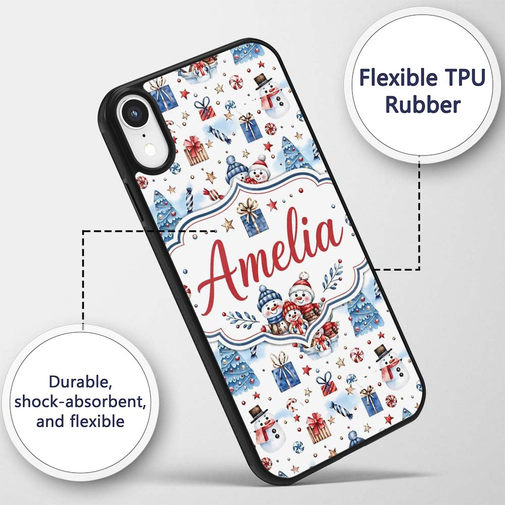 Cute Snowman Family Gifts Candy Printed Design Custom Name Protective Phone Case Mobile Cover Durable Everyday Smartphone Shock Resistant