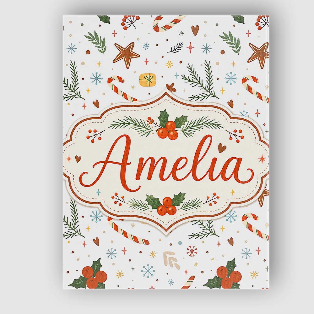 Personalised Name Minimal Christmas Candy Custom Unique Gift Idea Elegant Feature Canvas Wall Art Print Decor Picture Ready to Hang
