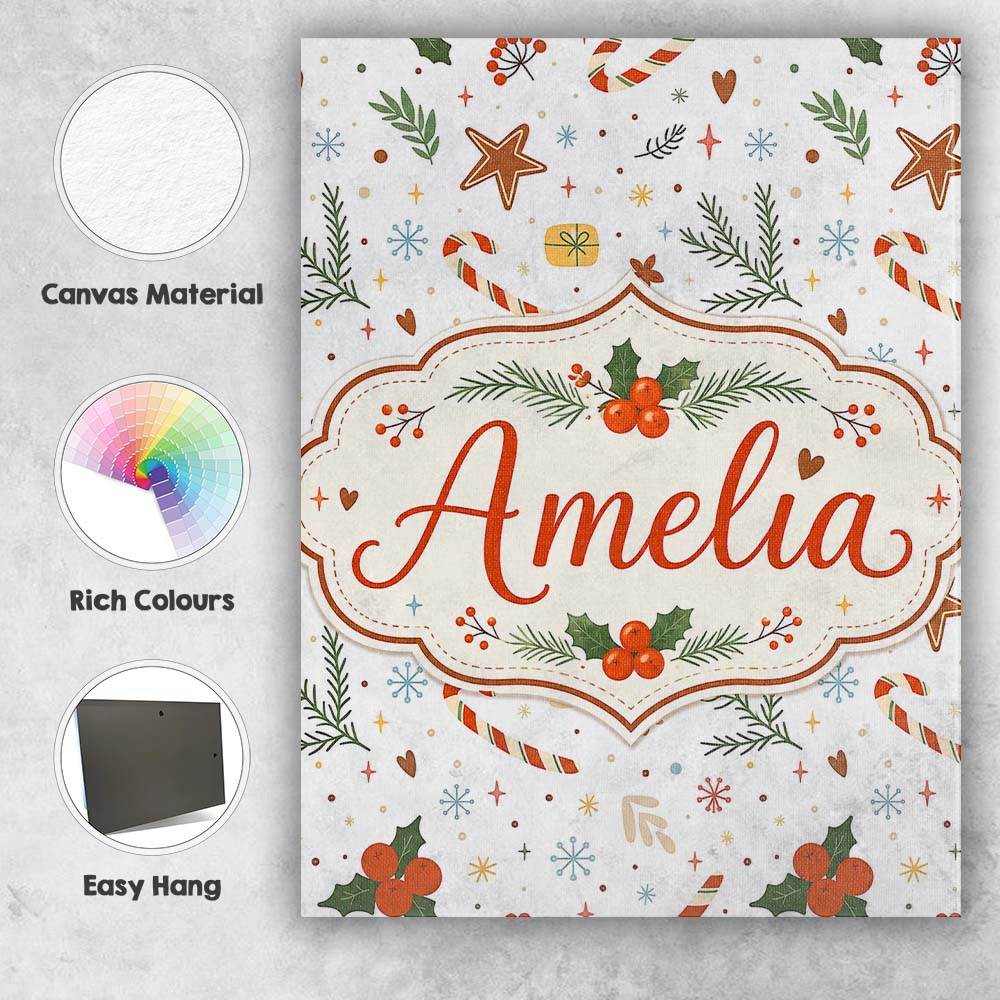 Personalised Name Minimal Christmas Candy Custom Unique Gift Idea Elegant Feature Canvas Wall Art Print Decor Picture Ready to Hang