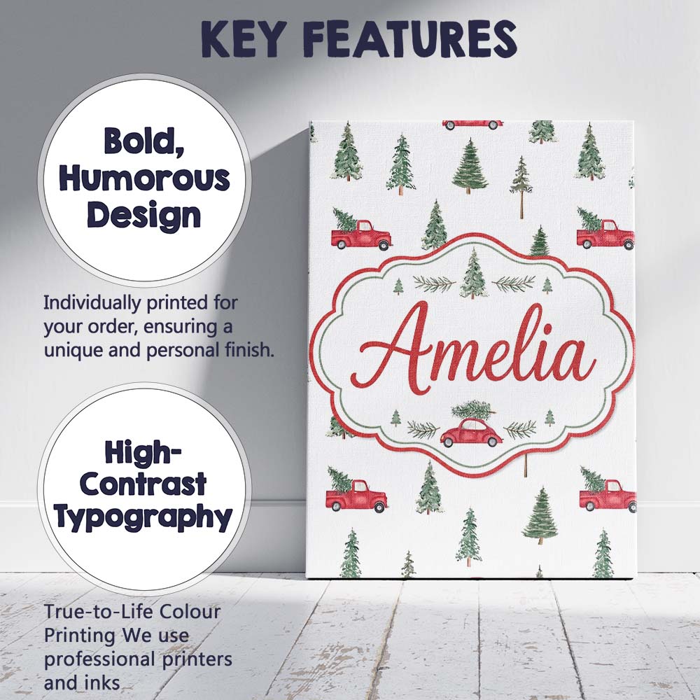 Personalised Name Watercolor Christmas Custom Modern Room Accent Elegant Feature Canvas Wall Art Print Decor Picture Ready to Hang