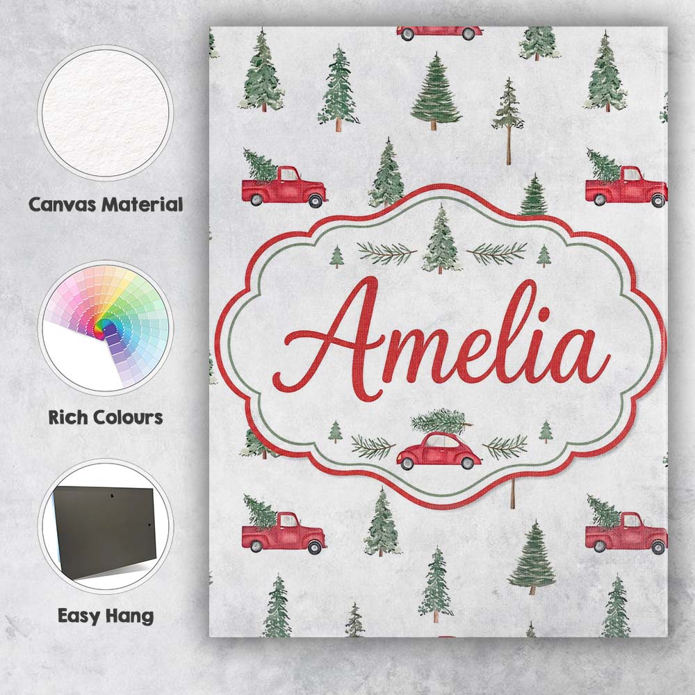 Personalised Name Watercolor Christmas Custom Modern Room Accent Elegant Feature Canvas Wall Art Print Decor Picture Ready to Hang