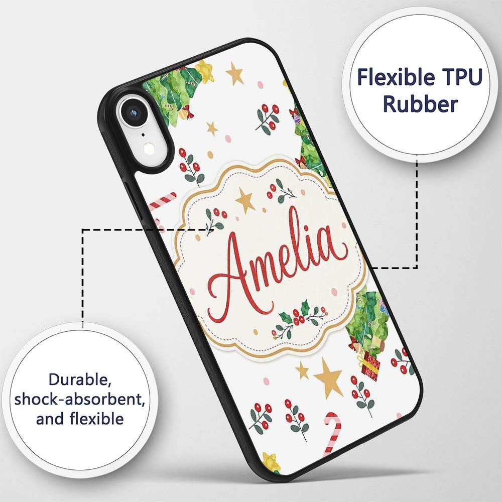 Cute Christmas Tree Candy Cane Printed Design Custom Name Protective Phone Case Mobile Cover Durable Everyday Smartphone Shock Resistant