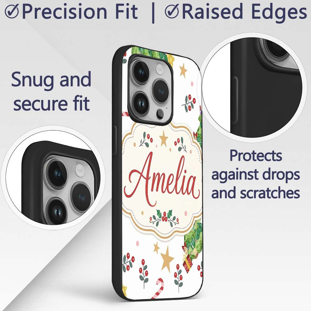 Cute Christmas Tree Candy Cane Printed Design Custom Name Protective Phone Case Mobile Cover Durable Everyday Smartphone Shock Resistant