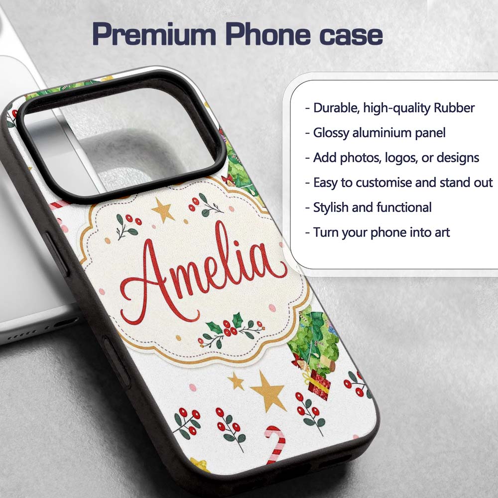Cute Christmas Tree Candy Cane Printed Design Custom Name Protective Phone Case Mobile Cover Durable Everyday Smartphone Shock Resistant