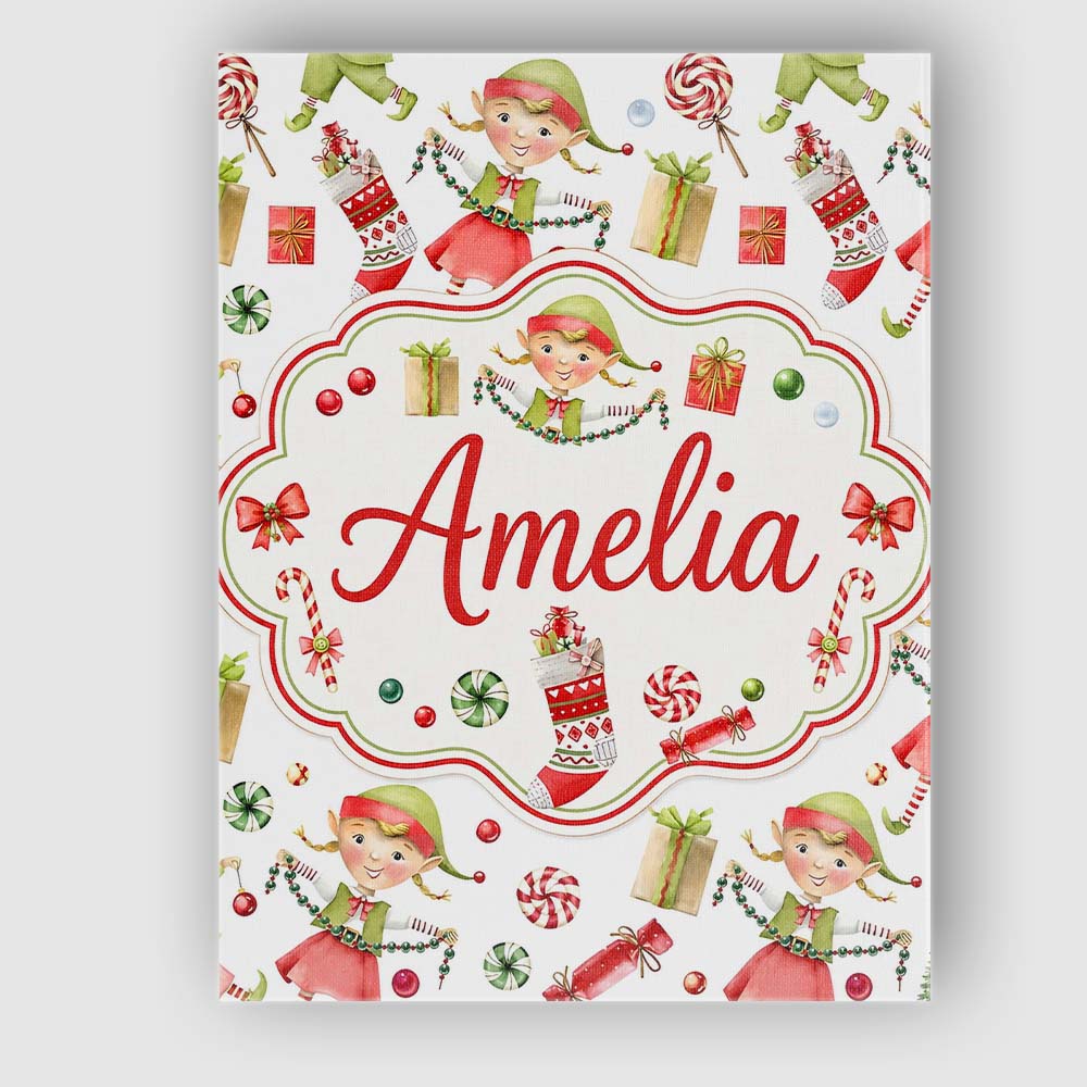 Personalised Name Cute Christmas Elves Custom Modern Room Accent Elegant Feature Canvas Wall Art Print Decor Picture Ready to Hang