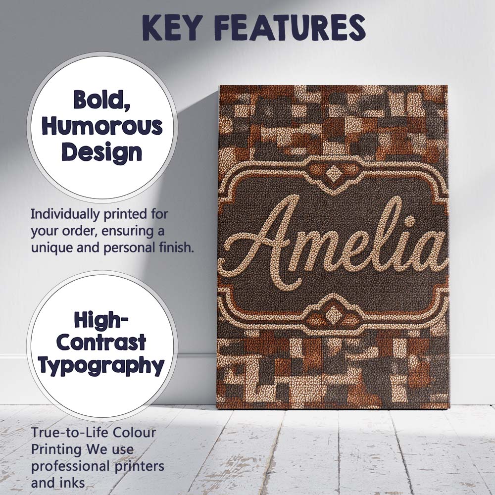 Personalised Name Brown Pebble Mosaic Custom Modern Room Accent Creative Decorator Style Canvas Wall Art Print Decor Picture Ready to Hang